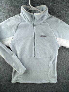 Columbia 1/2 Zip Fleece Pullover Ice Blue Women's Small Jacket Soft W/ Logo
